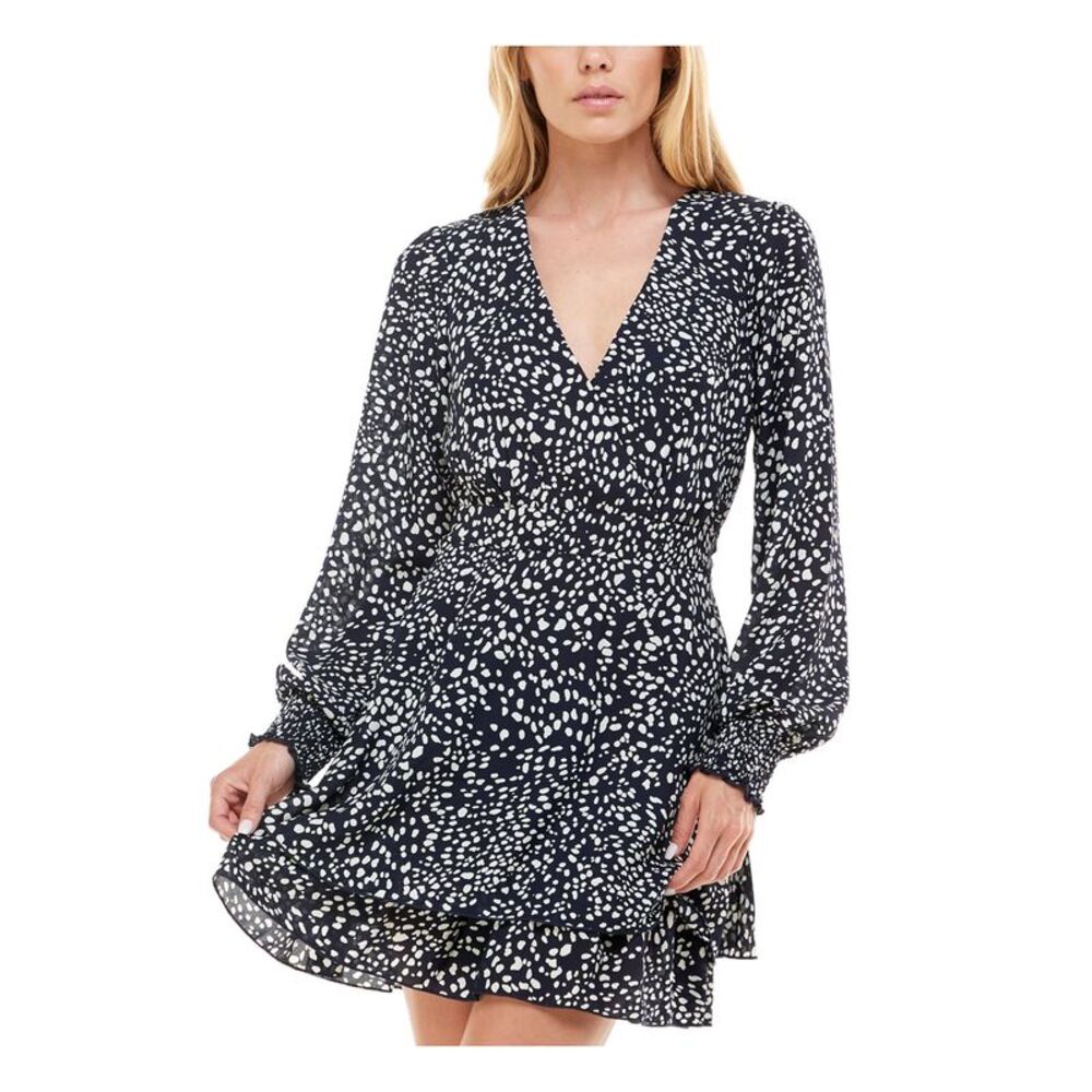 EMERALD SUNDAE Womens Fit + Flare Short Dress Navy Long Sleeve Party Juniors 1